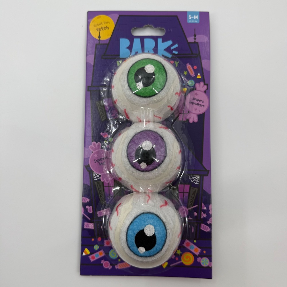 Bark Howl-o-ween Party Eyeball Squeaky Tennis Ball Dog Toys 3 Pack S-M 10-50 lbs